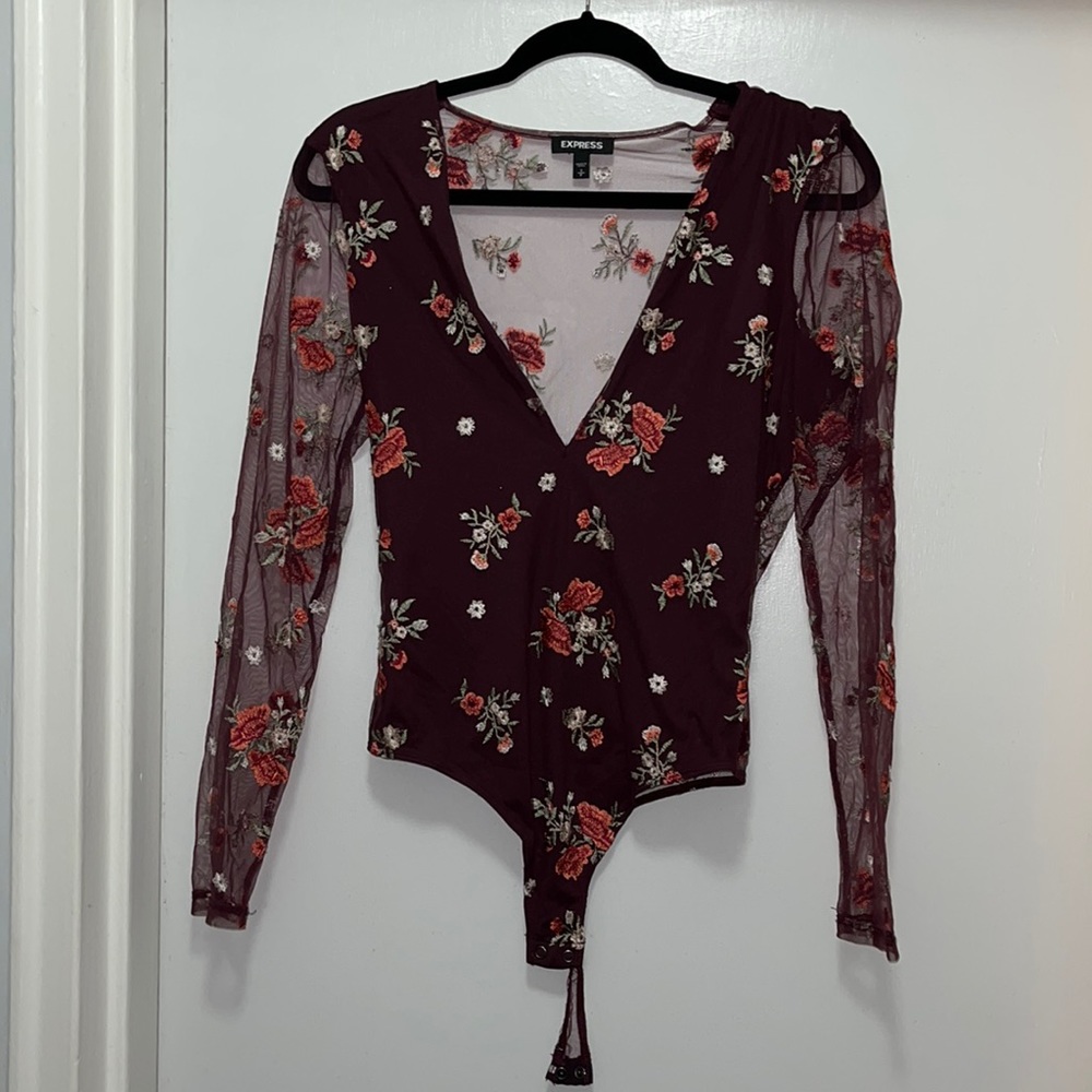 Express long sheer body suit size small